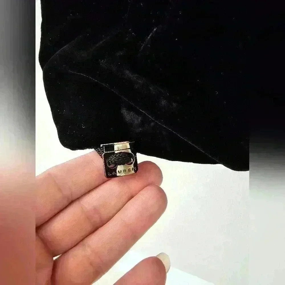 WOMENS LAUREN RALPH LAUREN BLACK VELVET SILK HOODED COAT PARKA LARGE - Picture 9 of 13